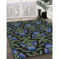 Patterned Grayish Turquoise Green Modern Rug, pat2618