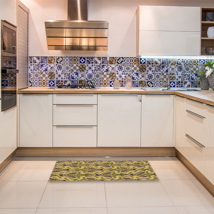 Patterned Yellow Rug in a Kitchen, pat2619brn