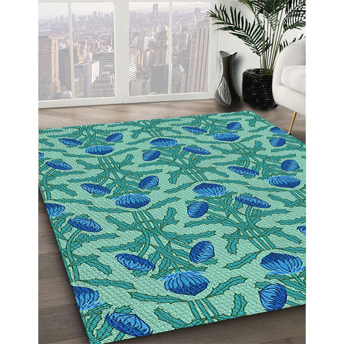 Machine Washable Transitional Dark Cyan Green Rug in a Family Room, wshpat2619lblu