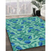 Patterned Dark Cyan Green Rug in Family Room, pat2619lblu