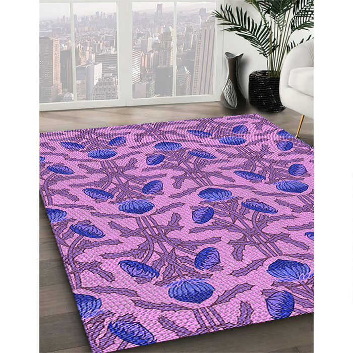Patterned Purple Rug in Family Room, pat2619pur