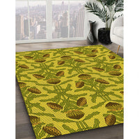 Patterned Dark Yellow Green Rug, pat2619yw