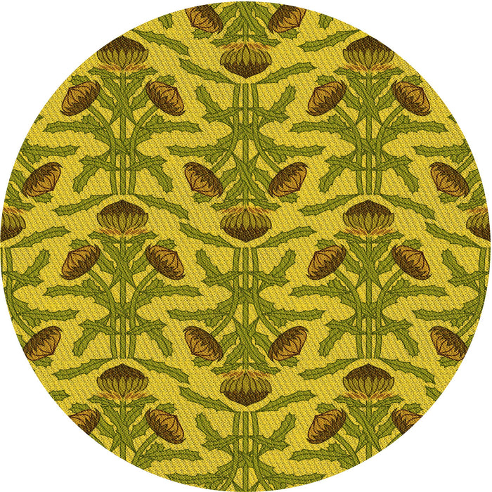 Square Machine Washable Transitional Dark Yellow Green Rug in a Living Room, wshpat2619yw