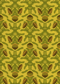 Machine Washable Transitional Dark Yellow Green Rug, wshpat2619yw