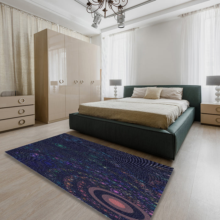 Machine Washable Transitional Night Blue Rug in a Bedroom, wshpat261