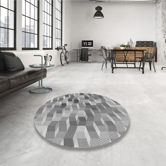 Round Patterned Cloud Gray Rug in a Office, pat262gry