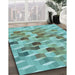 Patterned Sea Green Rug in Family Room, pat262lblu