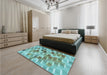 Patterned Sea Green Rug in a Bedroom, pat262lblu