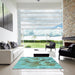 Square Patterned Sea Green Rug in a Living Room, pat262lblu