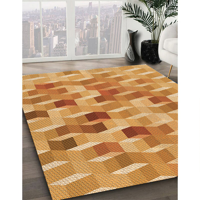 Patterned Neon Orange Rug in Family Room, pat262org