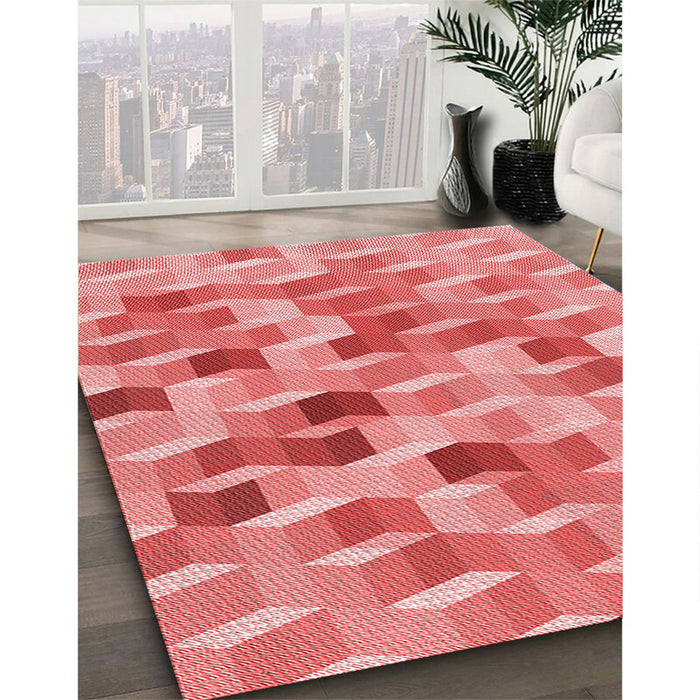 Patterned Light Coral Pink Rug in Family Room, pat262rd