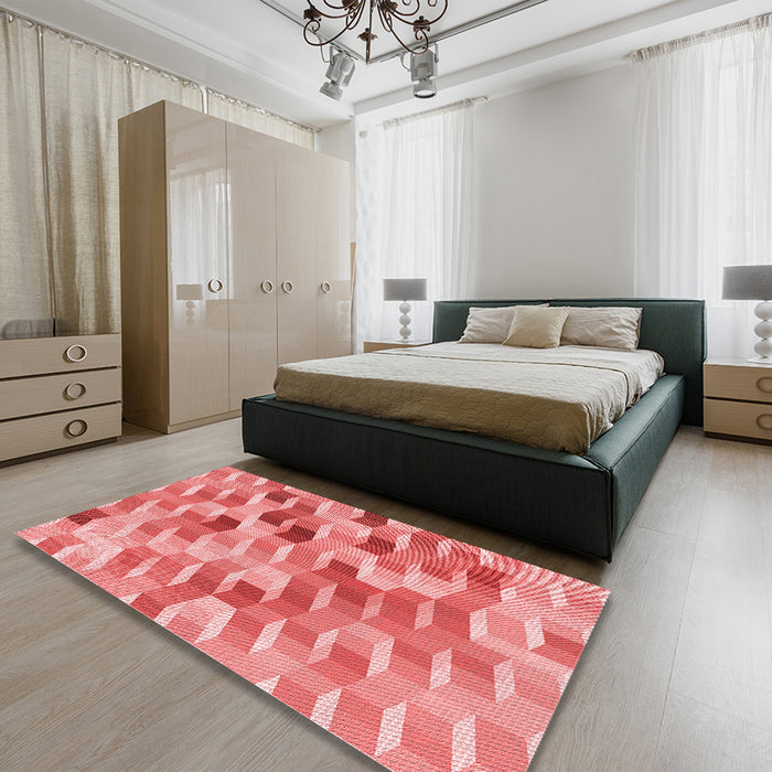 Round Machine Washable Transitional Light Coral Pink Rug in a Office, wshpat262rd