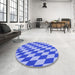 Round Patterned Jeans Blue Rug in a Office, pat2620blu