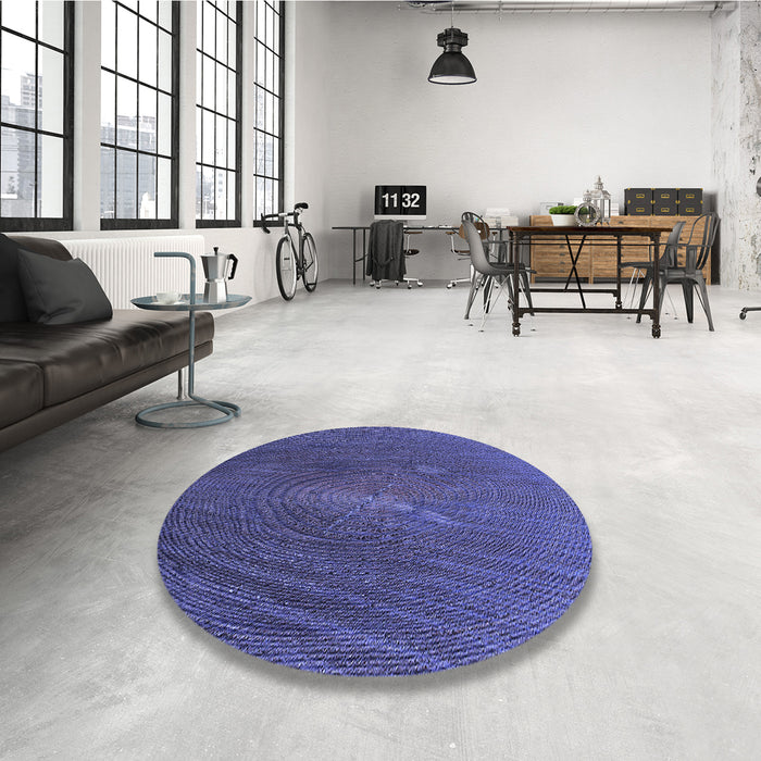Round Patterned Dark Slate Blue Purple Rug in a Office, pat2621blu
