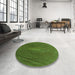 Round Patterned Dark Forest Green Rug in a Office, pat2621grn