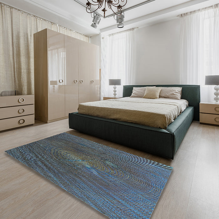 Patterned Charcoal Blue Rug in a Bedroom, pat2621lblu