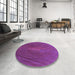 Round Patterned Dark Magenta Purple Rug in a Office, pat2621pur