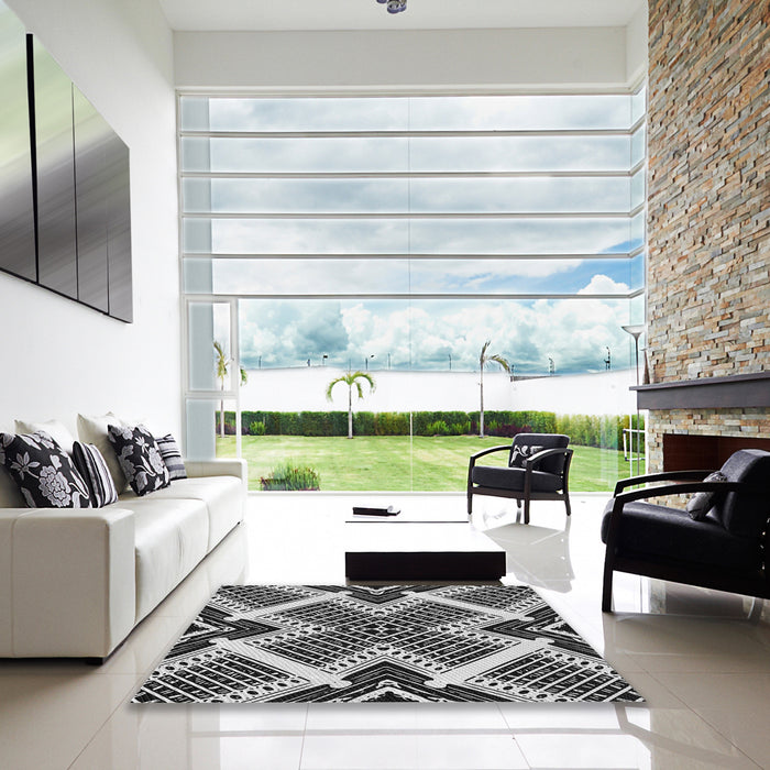 Machine Washable Transitional Charcoal Black Rug in a Kitchen, wshpat2622gry