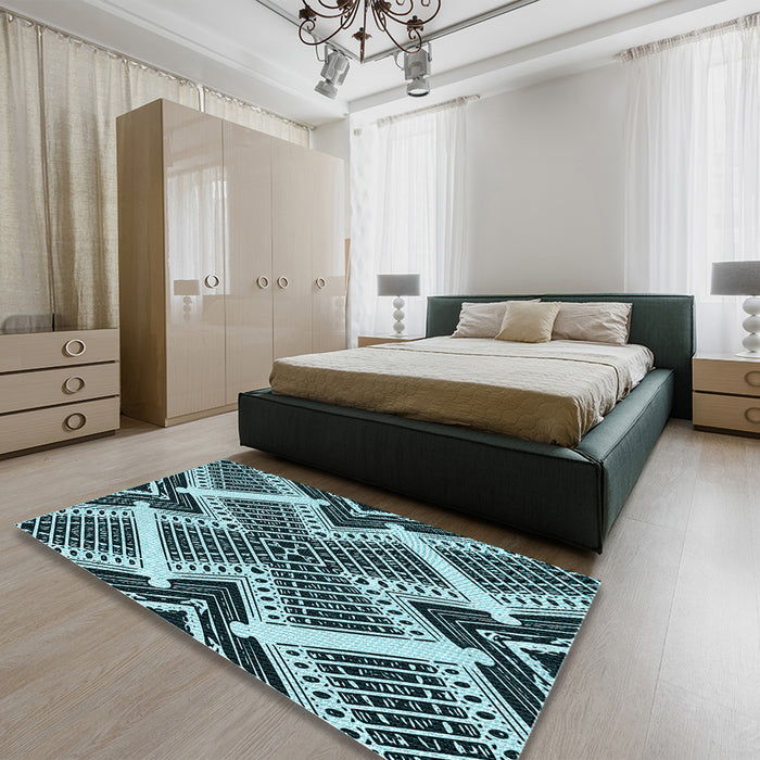 Round Machine Washable Transitional Blue Rug in a Office, wshpat2622lblu