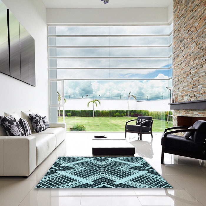 Machine Washable Transitional Blue Rug in a Kitchen, wshpat2622lblu