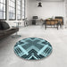 Round Patterned Blue Rug in a Office, pat2622lblu