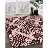 Patterned Deep Rose Pink Rug, pat2622rd