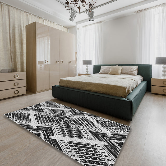 Patterned Light Gray Novelty Rug in a Bedroom, pat2622