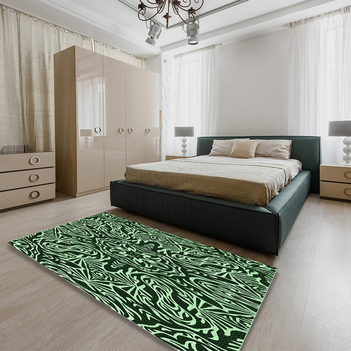 Patterned Black Rug in a Bedroom, pat2623grn