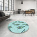 Round Patterned Light Aquamarine Green Rug in a Office, pat2625lblu