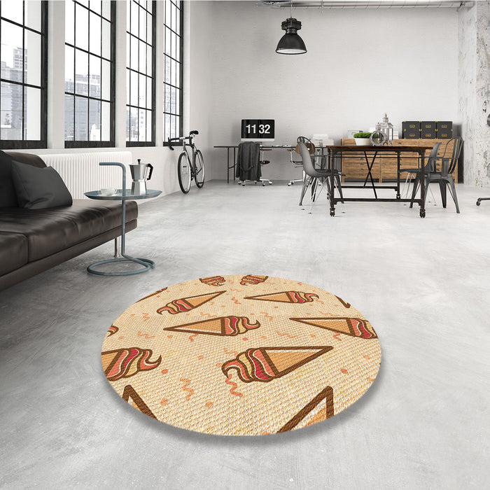 Round Patterned Khaki Gold Rug in a Office, pat2625org