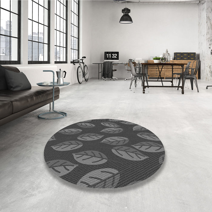 Round Patterned Dark Gray Black Rug in a Office, pat2626gry