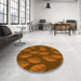 Round Patterned Tomato Red Rug in a Office, pat2626yw