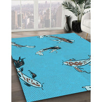 Patterned Dark Turquoise Green Rug, pat2627lblu