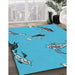 Patterned Dark Turquoise Green Rug in Family Room, pat2627lblu