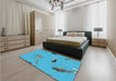 Patterned Dark Turquoise Green Rug in a Bedroom, pat2627lblu