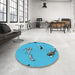 Round Patterned Dark Turquoise Green Rug in a Office, pat2627lblu