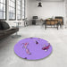 Round Patterned Bright Lilac Purple Rug in a Office, pat2627pur