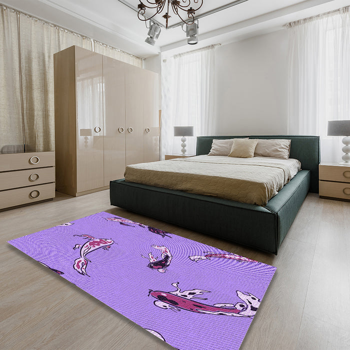 Patterned Bright Lilac Purple Rug in a Bedroom, pat2627pur