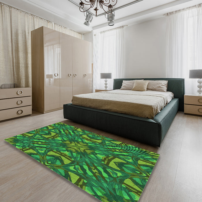 Patterned Deep Emerald Green Rug in a Bedroom, pat2628grn