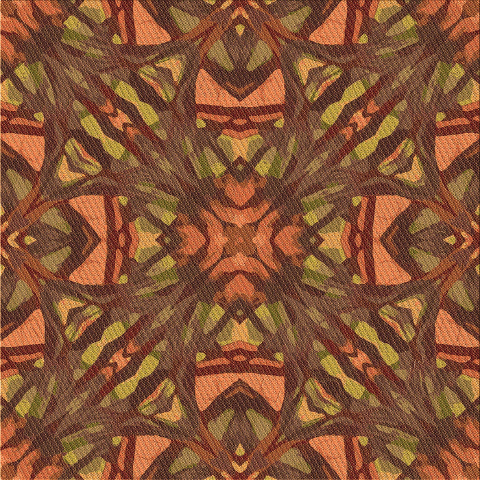 Round Patterned Saffron Red Rug, pat2628org