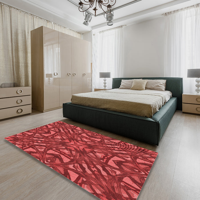 Round Machine Washable Transitional Red Rug in a Office, wshpat2628rd
