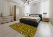 Patterned Dark Bronze Brown Rug in a Bedroom, pat2628yw