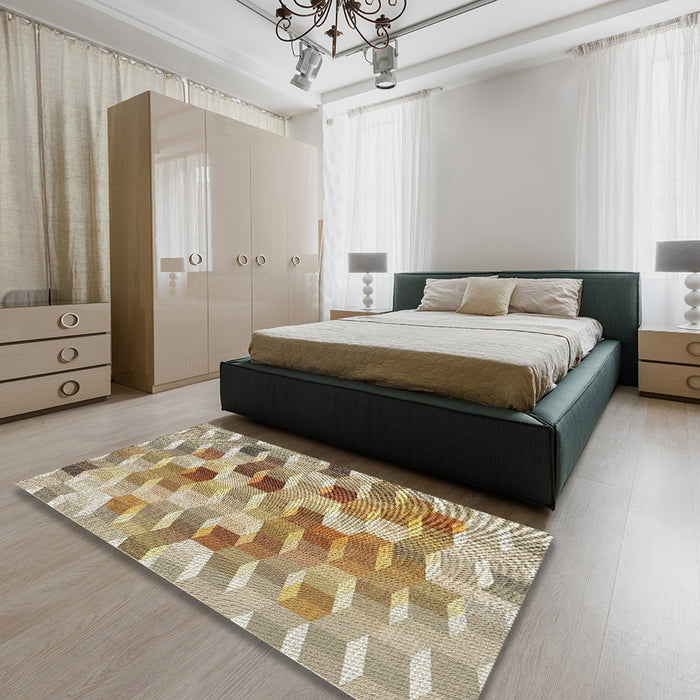 Patterned Sienna Brown Novelty Rug in a Bedroom, pat262