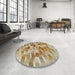 Round Machine Washable Transitional Sienna Brown Rug in a Office, wshpat262