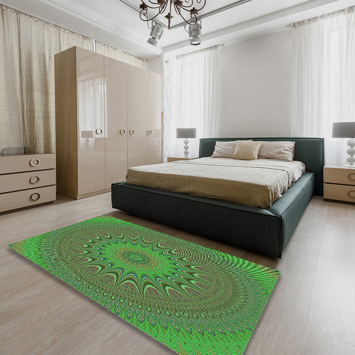 Patterned Army Green Rug in a Bedroom, pat263grn