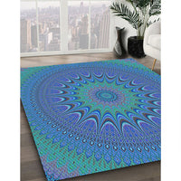 Patterned Dark Turquoise Green Rug, pat263lblu