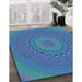 Patterned Dark Turquoise Green Rug in Family Room, pat263lblu