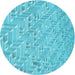 Square Patterned Dark Turquoise Green Rug, pat2631lblu