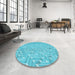 Round Patterned Dark Turquoise Green Rug in a Office, pat2631lblu