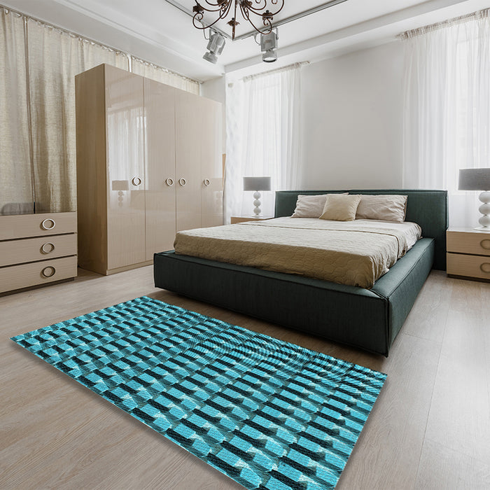 Round Machine Washable Transitional Bright Turquoise Blue Rug in a Office, wshpat2632lblu